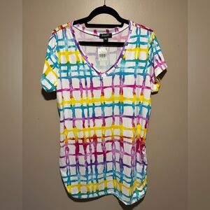 Colorful Plaid V-Neck Women's Pajama Nightshirt 3X